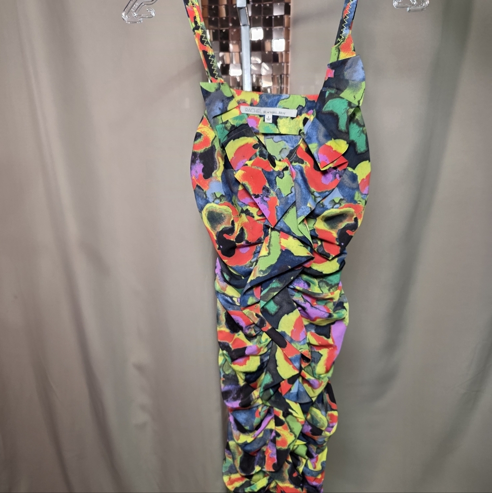 24. Rachel Roy Multi Colour Neon Print Dress Size 4 P2P 15-16 L 34 - Picture 2 of 7